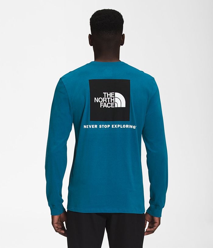 Camiseta The North Face Hombre Manga Larga Box Nse - Colombia OIHMAN071 - Azules